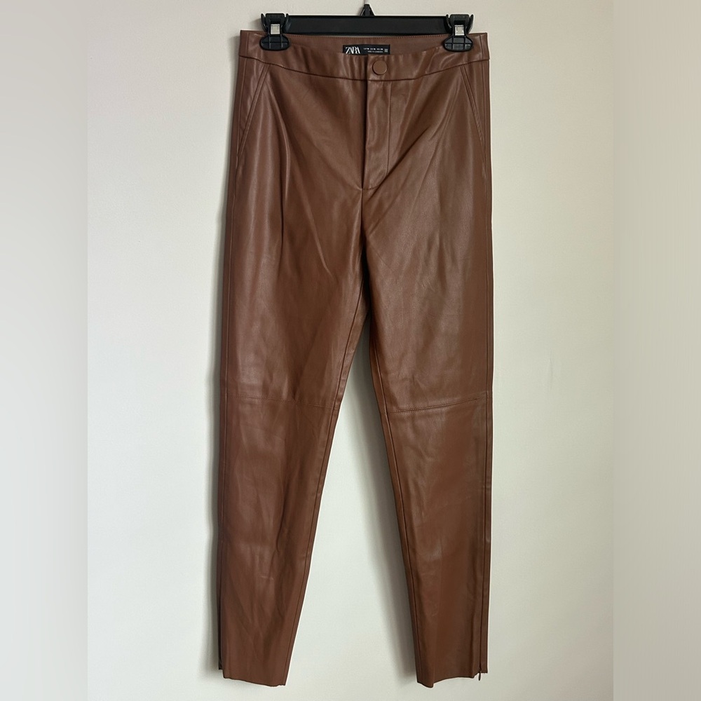 Zara Hi-Rise Faux Leather Zip Hem Skinny Leggings Size Medium